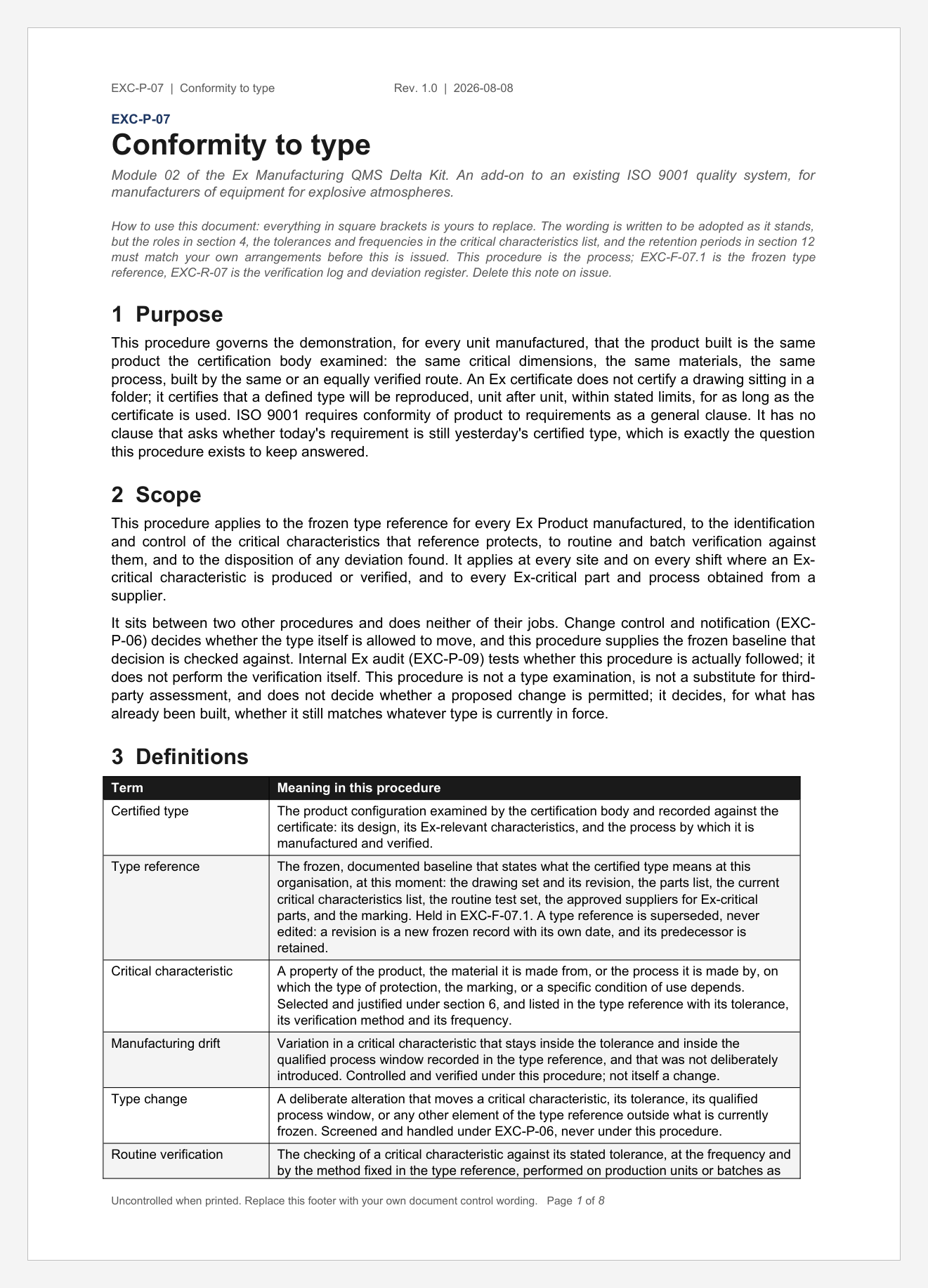 First page of the conformity-to-type procedure